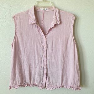 Mango pink linen button up tank with scallop back